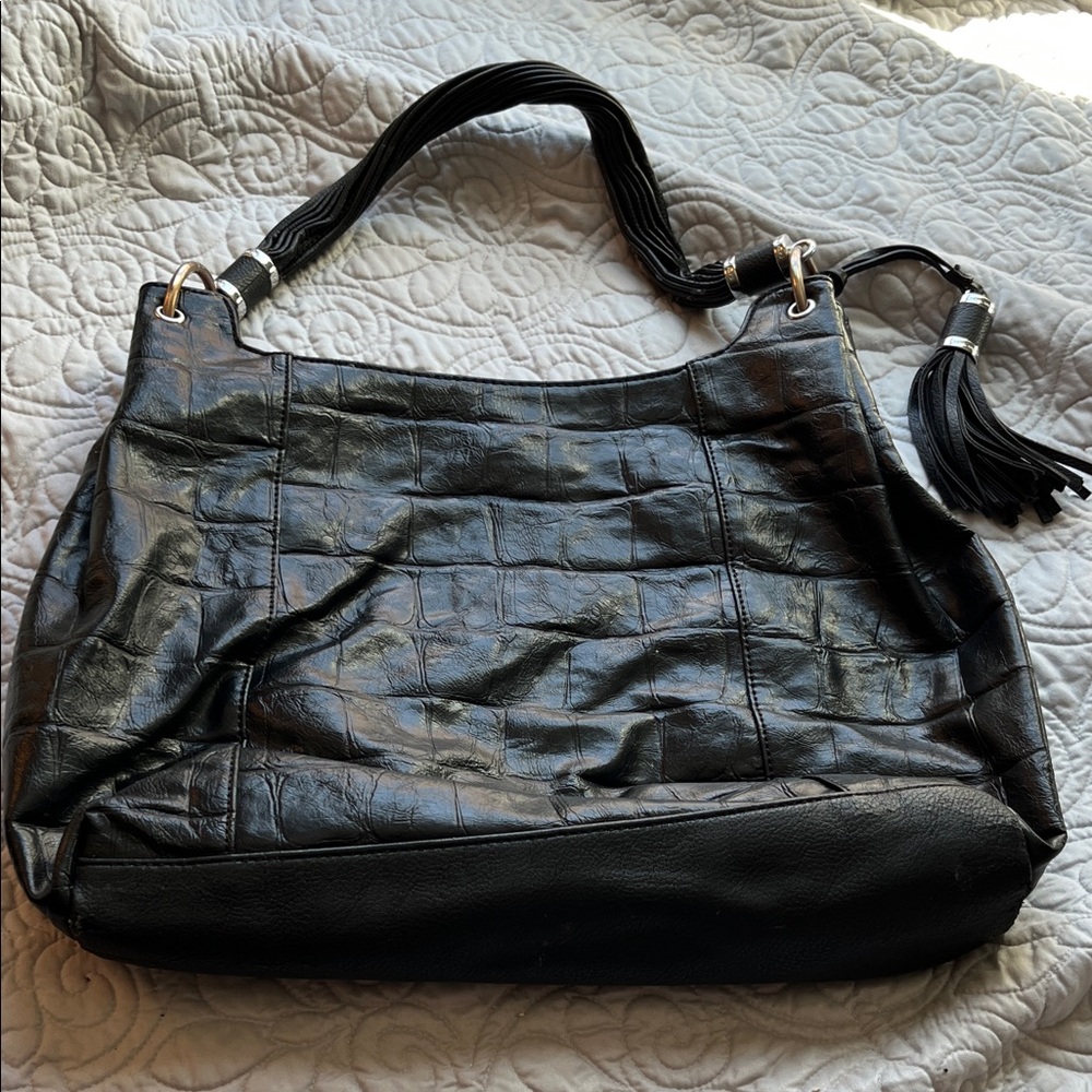 Dana Buchman Black Croc-Embossed Shoulder Bag